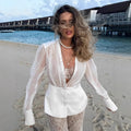 Fashion Solid Mesh Long Sleeved Backless Pleated Prom Dresses Chic Ruffle Bow Lace Up Women Mini Dresses Lady Spring Party Robe