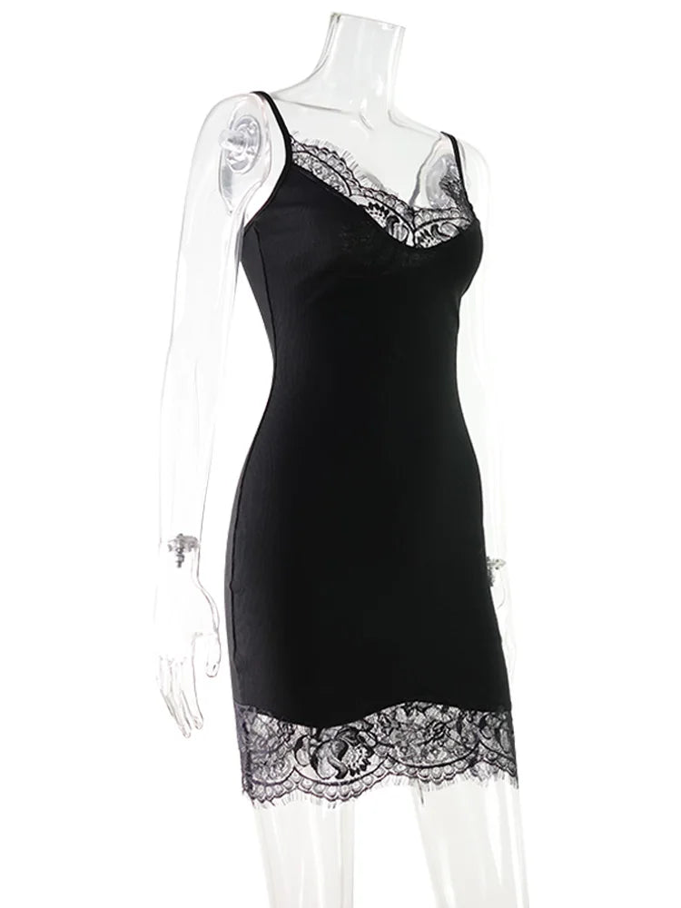 CNYISHE Lace Patchwork Camisoles Solid Sexy Club Women Dresses Fashion Skinny Hip Wrap Female Outfits Fitness Regular Casual
