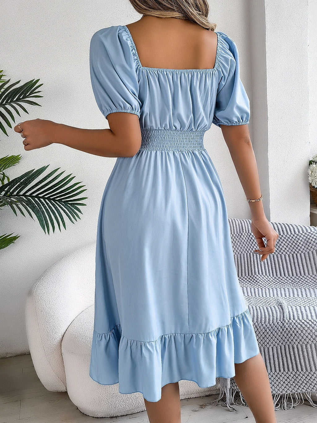 Spring Summer Elegant High Waisted Dress Square Neck Short Sleeved Ruffled Edge Long Dresses 2026 Valentine's Day Woman Clothing