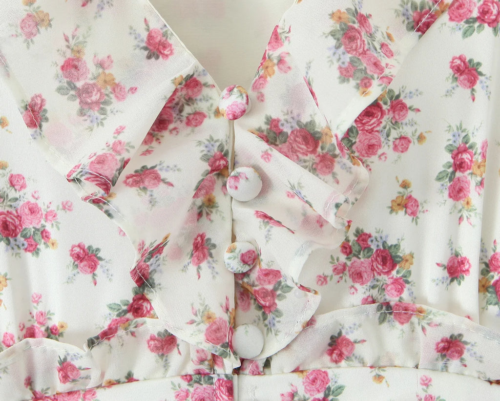 Boho Floral Print Ruffle Mini Dress Women Front Button Long Sleeve V Neck Spring Dresses 2025 Holiday Robe Short Vestidos