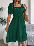 Spring Summer Elegant High Waisted Dress Square Neck Short Sleeved Ruffled Edge Long Dresses 2026 Valentine's Day Woman Clothing