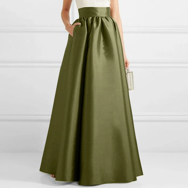 ZANZEA Women Satin Silk Black Maxi Long Skirts Elegant Luxury High Waisted A-Line Party Jupe Femme with Back Zipper Faldas Mujer