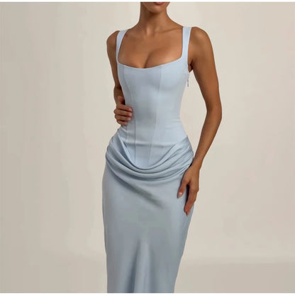Yellow Strapless Pleated Women Split Maxi Dress Elegant Sleeveless Waist Cinching Slim Fit Dresses 2026 Lady Daily Party Gowns
