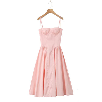 YENKYE Green Floral Print Sexy Spaghetti Straps Dress Women Low Waist A-line Midi Holiday Summer Dresses Party Robe 2025 Vestido