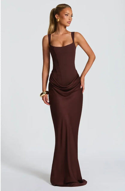 Yellow Strapless Pleated Women Split Maxi Dress Elegant Sleeveless Waist Cinching Slim Fit Dresses 2026 Lady Daily Party Gowns