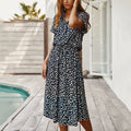 Summer Dresses Women Summer Polka Dot Printing Dresses With Buttons Short Sleeves Drawstring High Waist Dress Vestidos 2023