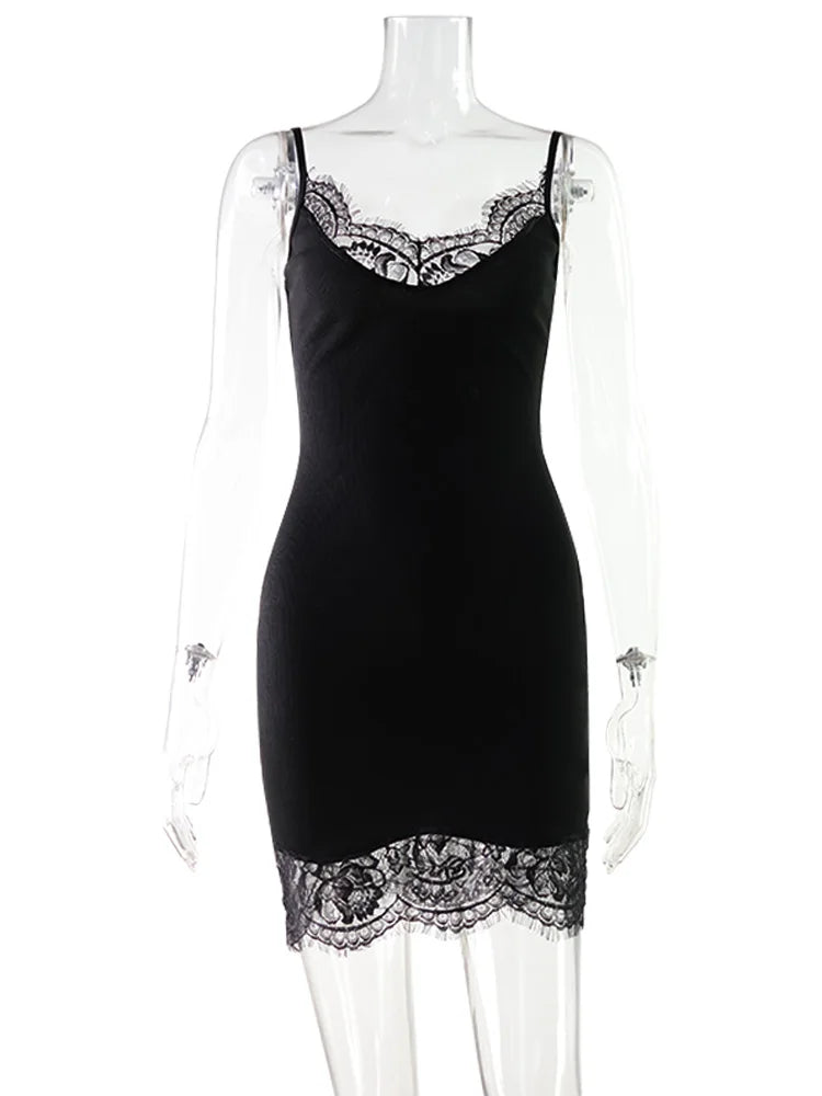 CNYISHE Lace Patchwork Camisoles Solid Sexy Club Women Dresses Fashion Skinny Hip Wrap Female Outfits Fitness Regular Casual
