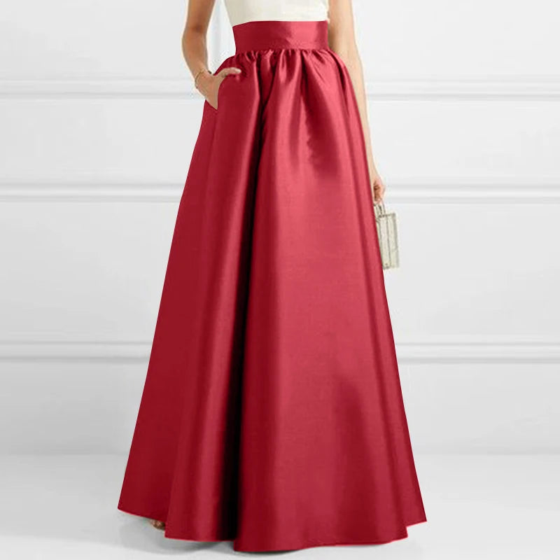 ZANZEA Women Satin Silk Black Maxi Long Skirts Elegant Luxury High Waisted A-Line Party Jupe Femme with Back Zipper Faldas Mujer