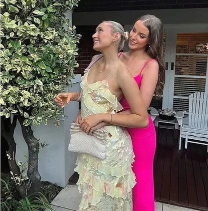 Women Solid Halter Neck Ruffle Long Dress Elegant Sleeveless Chiffon Tiered Waist Cinching Maxi Dresses 2026 New Street Vestidos