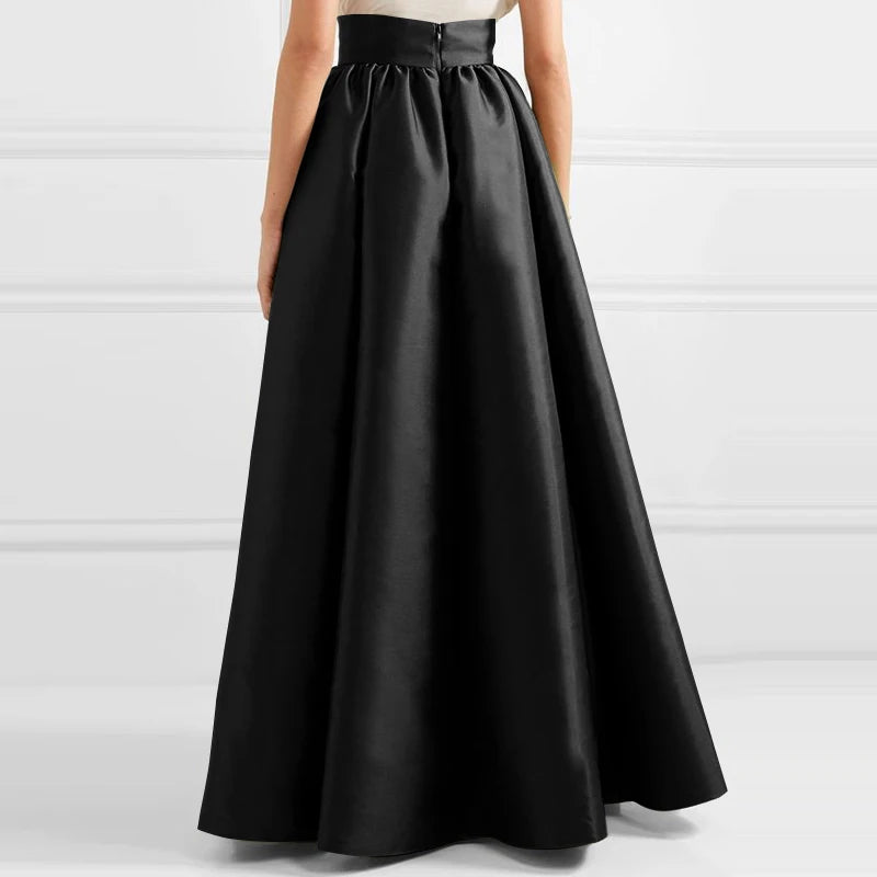 ZANZEA Women Satin Silk Black Maxi Long Skirts Elegant Luxury High Waisted A-Line Party Jupe Femme with Back Zipper Faldas Mujer