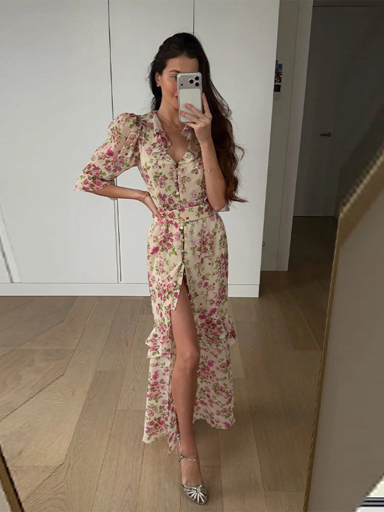 Women Chic Printed Gathered Large Swing Dress Sexy Sleeveless High Waist Slim Fit Sling Dresses 2026 New Lady Party Club Gowns