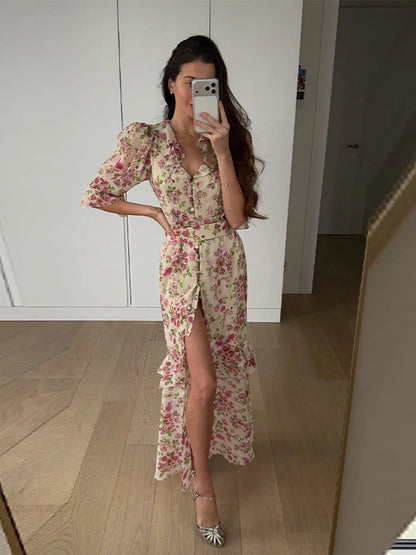 Women Chic Printed Gathered Large Swing Dress Sexy Sleeveless High Waist Slim Fit Sling Dresses 2026 New Lady Party Club Gowns