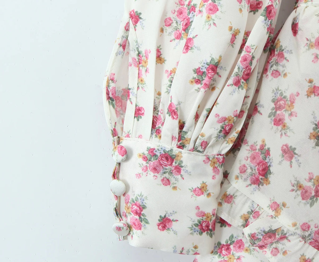 Boho Floral Print Ruffle Mini Dress Women Front Button Long Sleeve V Neck Spring Dresses 2025 Holiday Robe Short Vestidos