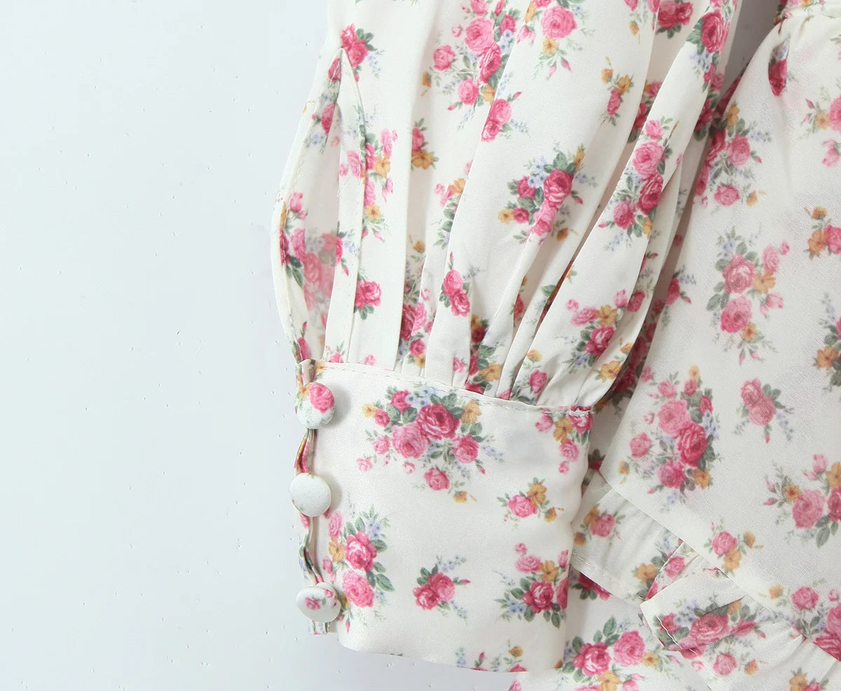 Boho Floral Print Ruffle Mini Dress Women Front Button Long Sleeve V Neck Spring Dresses 2025 Holiday Robe Short Vestidos