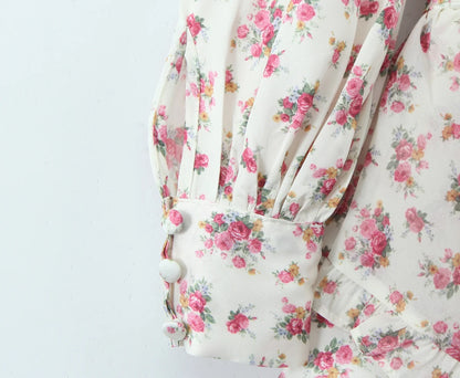 Boho Floral Print Ruffle Mini Dress Women Front Button Long Sleeve V Neck Spring Dresses 2025 Holiday Robe Short Vestidos