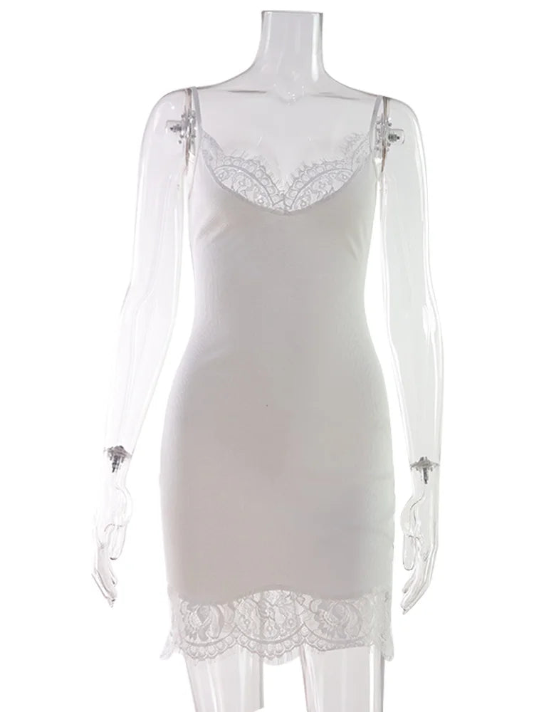 CNYISHE Lace Patchwork Camisoles Solid Sexy Club Women Dresses Fashion Skinny Hip Wrap Female Outfits Fitness Regular Casual