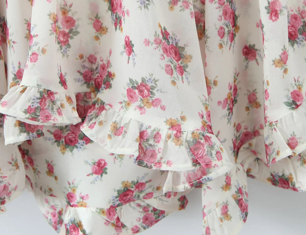 Boho Floral Print Ruffle Mini Dress Women Front Button Long Sleeve V Neck Spring Dresses 2025 Holiday Robe Short Vestidos