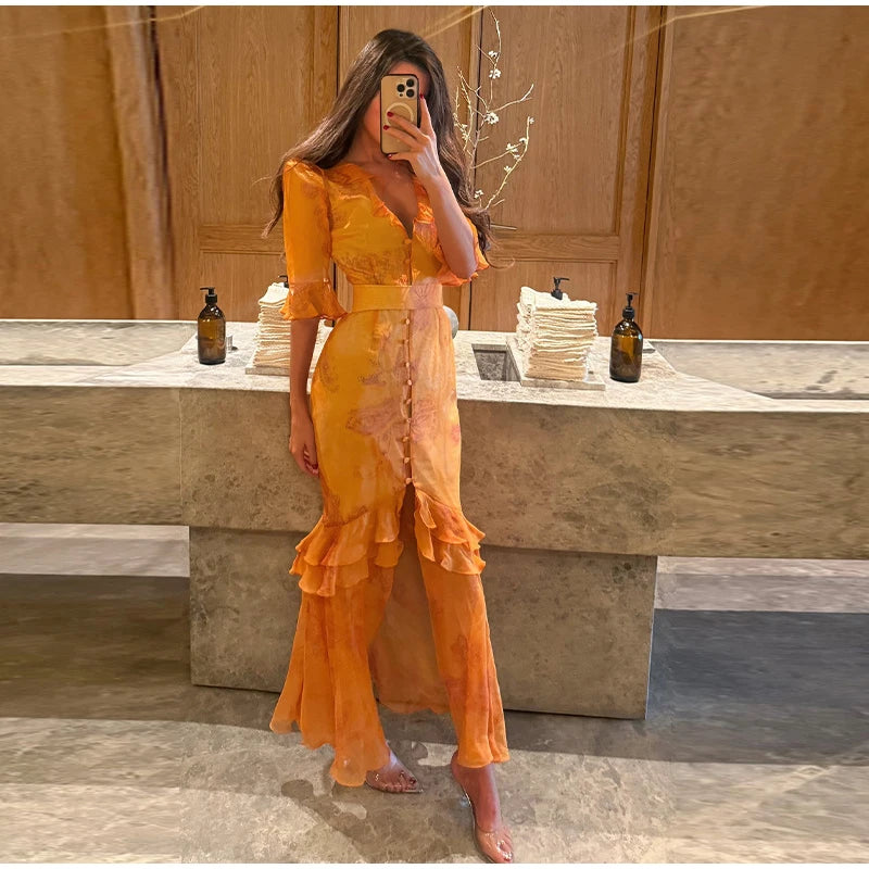 Women Chic Printed Gathered Large Swing Dress Sexy Sleeveless High Waist Slim Fit Sling Dresses 2026 New Lady Party Club Gowns