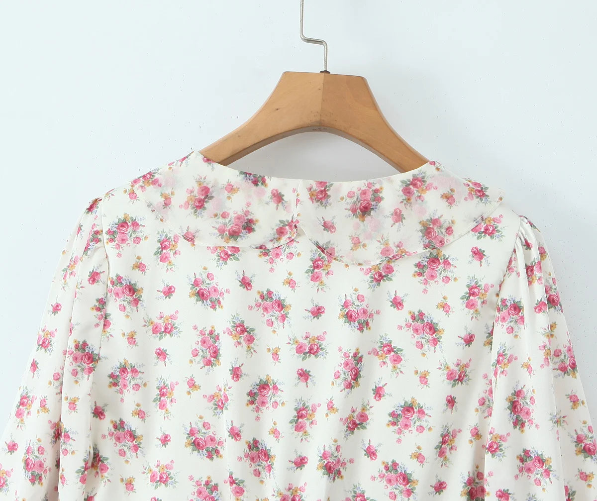 Boho Floral Print Ruffle Mini Dress Women Front Button Long Sleeve V Neck Spring Dresses 2025 Holiday Robe Short Vestidos