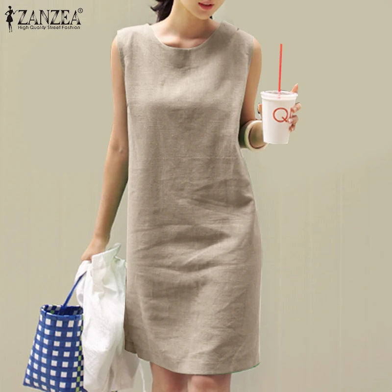 2024 Summer Dress ZANZEA Fashion Sleeveless Beach Vestidos Office Work Sundress Women Elegant Solid Color Dresses Robe Femme