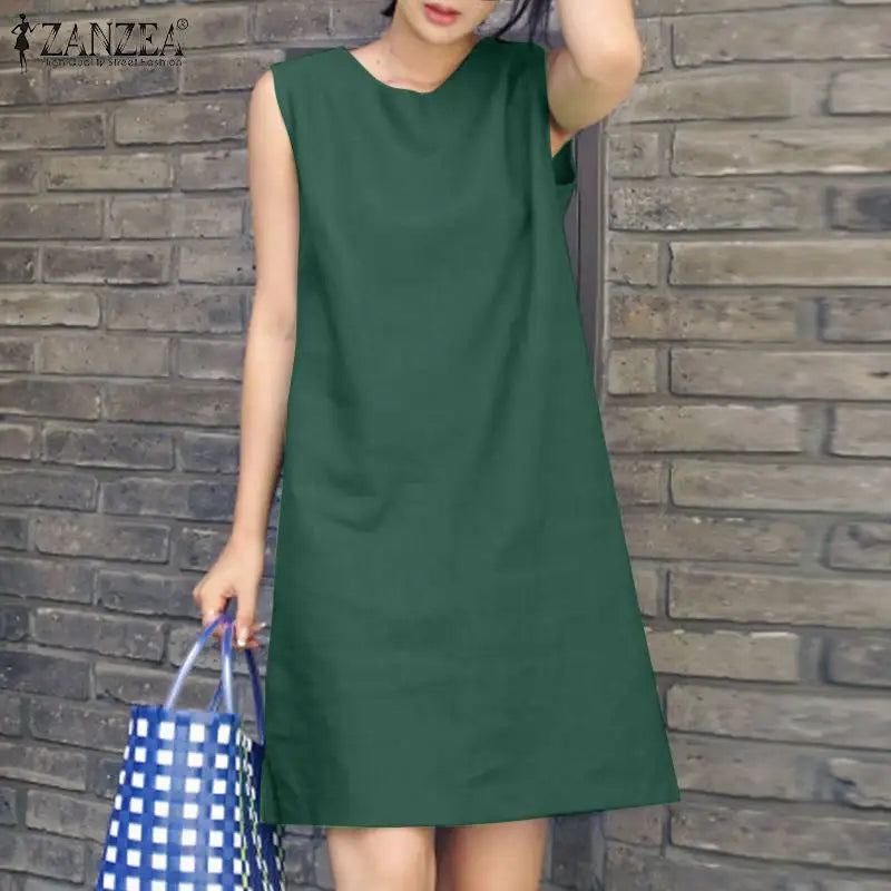2024 Summer Dress ZANZEA Fashion Sleeveless Beach Vestidos Office Work Sundress Women Elegant Solid Color Dresses Robe Femme