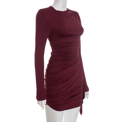 Crew Neck Solid Slim Sheath Dress Fashion Women Long Sleeve Short Wrap High Waisted Mini Dresses Lady 2026 Party Evening Gown