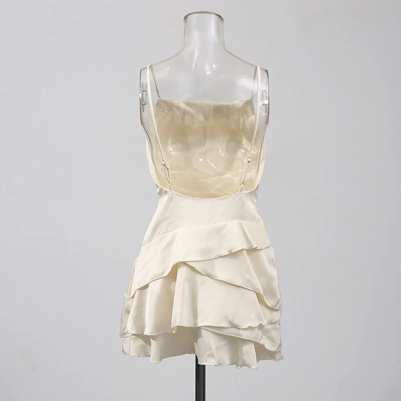 TWOTWINSTYLE Spliced Ruffles Slimming Dresses for Women Strapless Sleeveless High Waist Dress Patchwork Shawl Dress Female