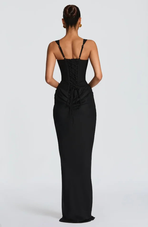 Solid Pleated Sling Dress Square Neck Sleeveless Off-shoulder Waist Cinching Slim Women Dresses Fashion Evening Party Gowns 2025