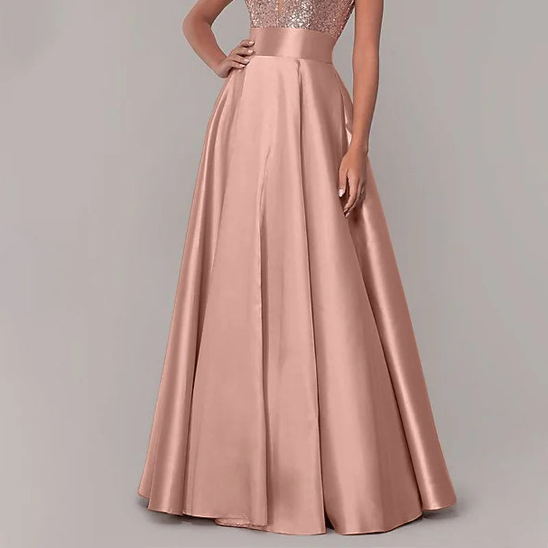 ZANZEA Women Satin Silk Black Maxi Long Skirts Elegant Luxury High Waisted A-Line Party Jupe Femme with Back Zipper Faldas Mujer