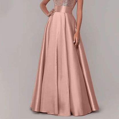 ZANZEA Women Satin Silk Black Maxi Long Skirts Elegant Luxury High Waisted A-Line Party Jupe Femme with Back Zipper Faldas Mujer