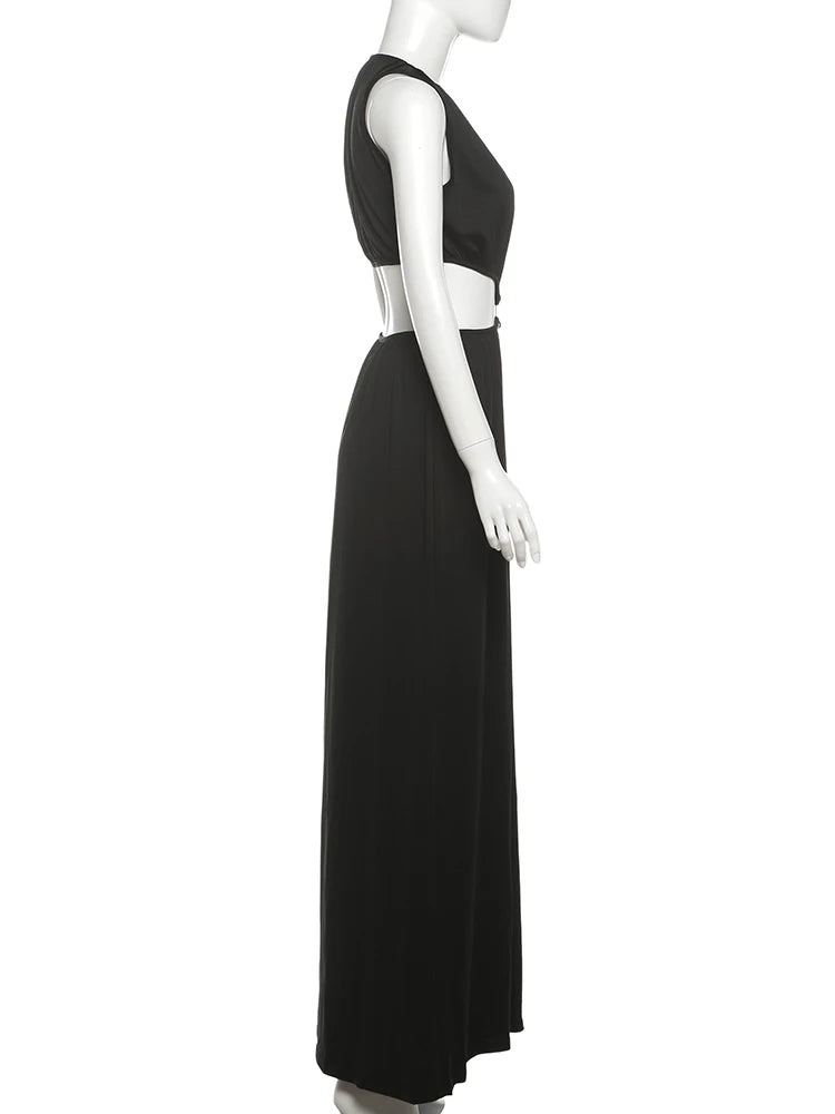 kliou Shirring Waistless Women Maxi Dresses Hipster Simple Sleeveless Splice O-neck Sheath Straight Robe Female Evening Frock
