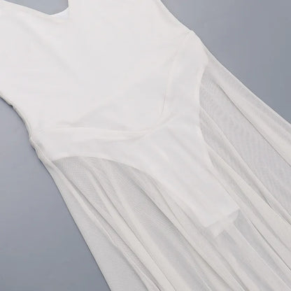 DGLUKE Transparent Mesh Maxi Dress With Bodysuit Plunging Backless Long Summer Dress Women Sexy Beach Party Dresses