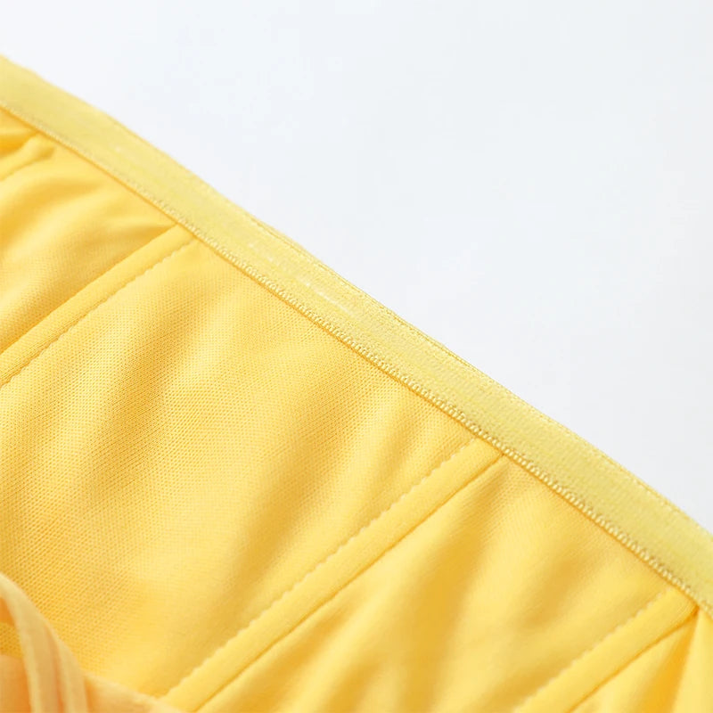 Yellow Strapless Pleated Women Split Maxi Dress Elegant Sleeveless Waist Cinching Slim Fit Dresses 2026 Lady Daily Party Gowns