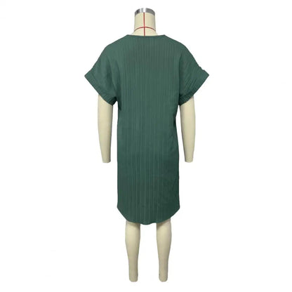 Summer Women Dress V Neck Button Short Sleeves Loose Casual Loose Fit Button Dress Summer Loose Lady Short Dress Women Dresses