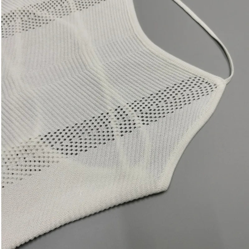 Cryptographic Knitted Sexy Backless Strapless Mini Dress for Women Elegant Summer Hollow Out Bodycon Dresses Vestido Clothes