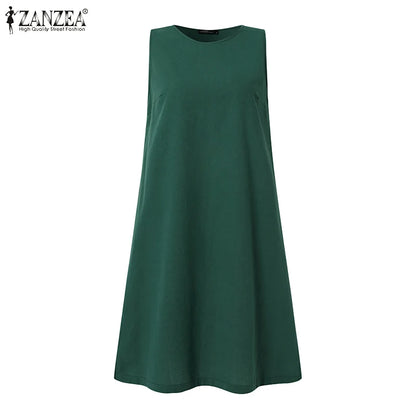 2024 Summer Dress ZANZEA Fashion Sleeveless Beach Vestidos Office Work Sundress Women Elegant Solid Color Dresses Robe Femme