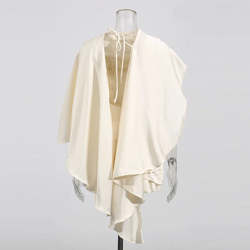 TWOTWINSTYLE Spliced Ruffles Slimming Dresses for Women Strapless Sleeveless High Waist Dress Patchwork Shawl Dress Female