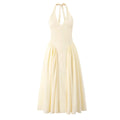 YENKYE Sexy Backless Green Elegant Halter Dress For Women Low Waist A-line Midi Summer Evening Party Dresses Cotton Robe