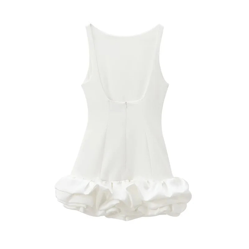 MUJER White Ruffle Mini Dress Women Sleeveless Bodycon Dress Woman off Shoulder Party Dresses Women Sexy Backless Women Dress