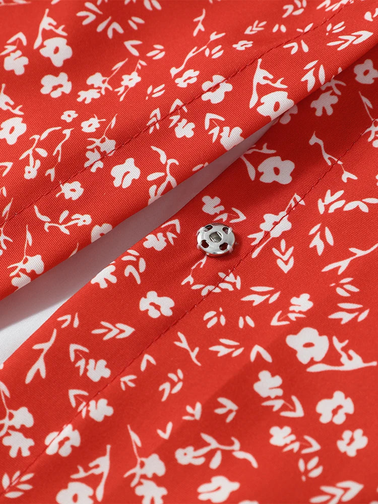 Red Floral Print Peter Pan Collar Women Summer Dress Puff Sleeve V Neck A-line Mini Dresses  2026 Lady Weekend Getaway Vestidos