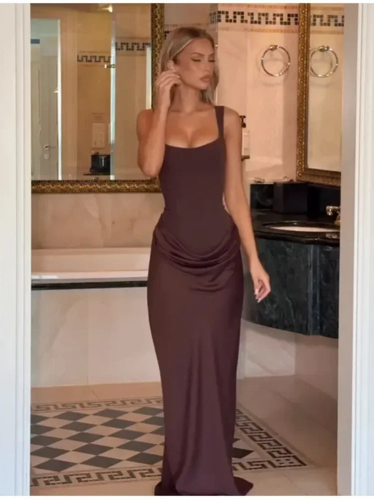 Sexy Square-neck Halter Mini Dress Women Pleated Sleeveless Backless High Waist Bodycon Dresses 2026 New Summer Lady Party Robe