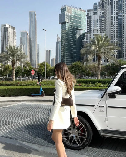 Women Chic Solid A-line Mini Dresses ElegantSingle-breasted V Collar Full Sleeves Short Vestidos Fashion New Lady Commute Gowns