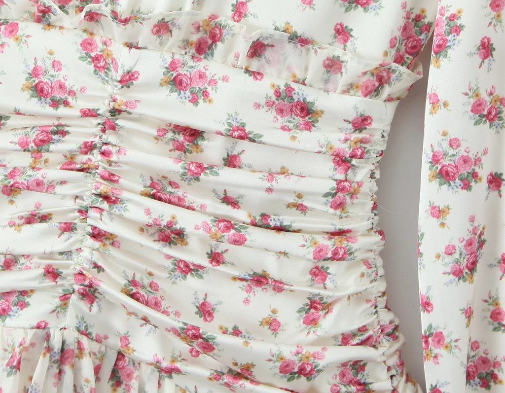 Boho Floral Print Ruffle Mini Dress Women Front Button Long Sleeve V Neck Spring Dresses 2025 Holiday Robe Short Vestidos