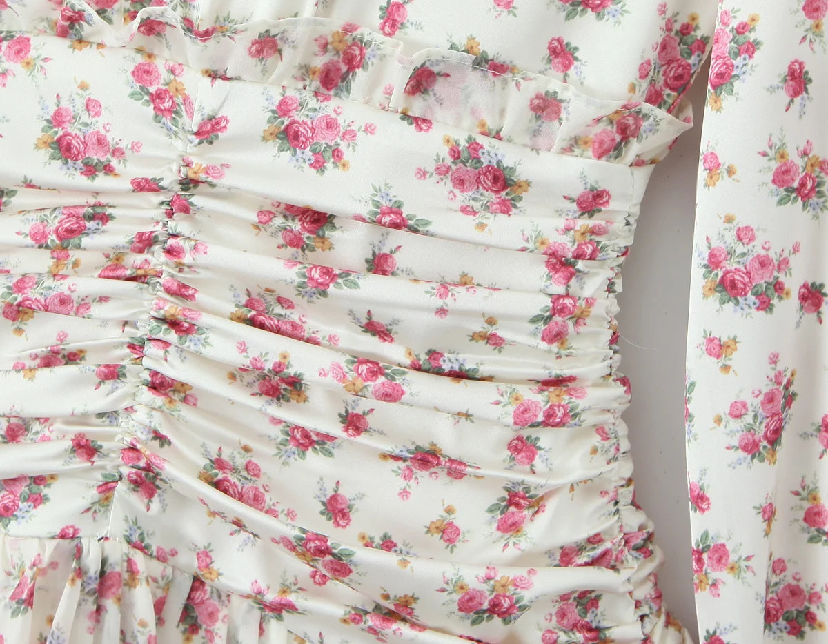 Boho Floral Print Ruffle Mini Dress Women Front Button Long Sleeve V Neck Spring Dresses 2025 Holiday Robe Short Vestidos