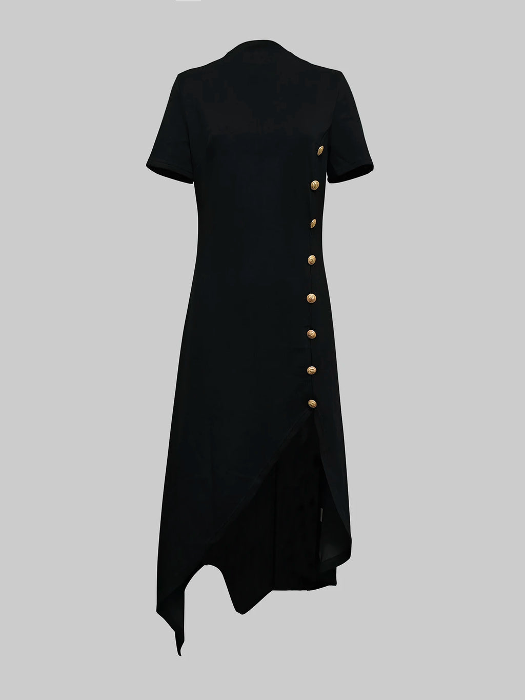 Modigirl Wedding Black Dresses for Women Gold Button Clothes Asymmetrical 2025 Summer Woman Short Sleeves Party Maxi Dresses