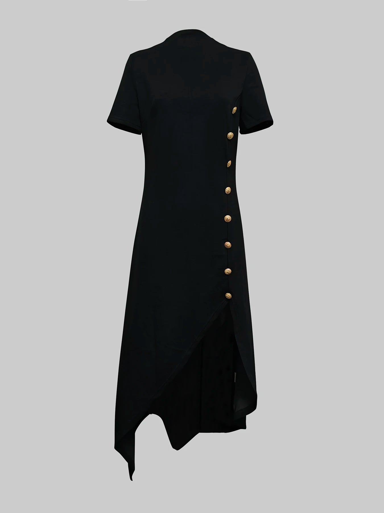 Modigirl Wedding Black Dresses for Women Gold Button Clothes Asymmetrical 2025 Summer Woman Short Sleeves Party Maxi Dresses