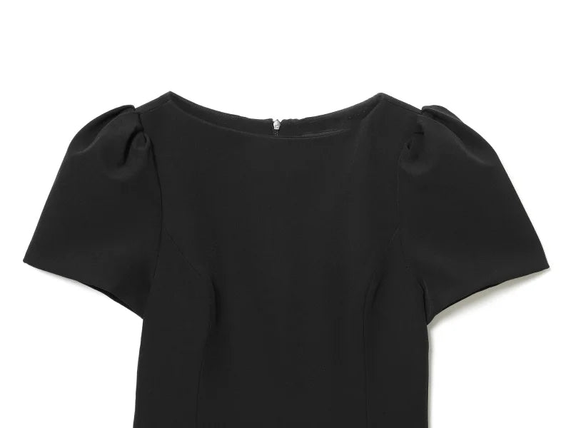 ETJ 2025 women's new products are elegant and stylish Short dress with a boat neck and short sleeves with pleats  black dress