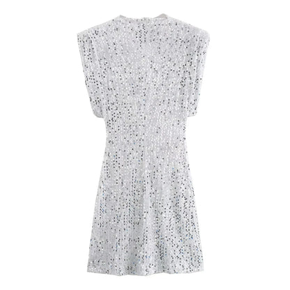 KONDALA 2026 Spring Women Sequined Party Dresses Shoulder Pad Sheath Mini Dress Sleeveless Valentine‘s Day Women Elegant Dresses