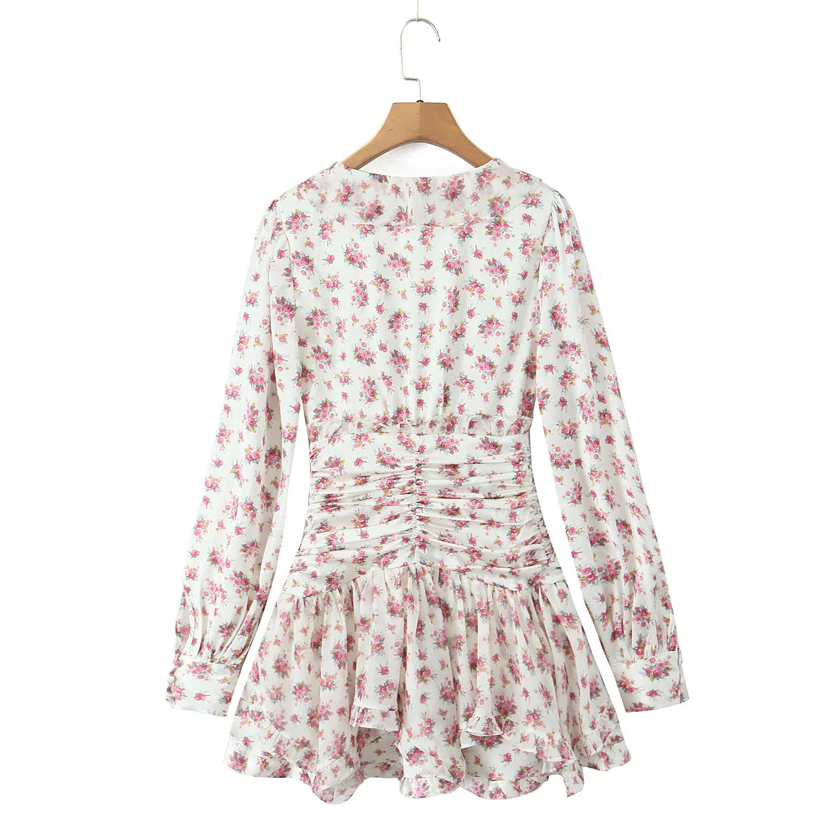 Boho Floral Print Ruffle Mini Dress Women Front Button Long Sleeve V Neck Spring Dresses 2025 Holiday Robe Short Vestidos