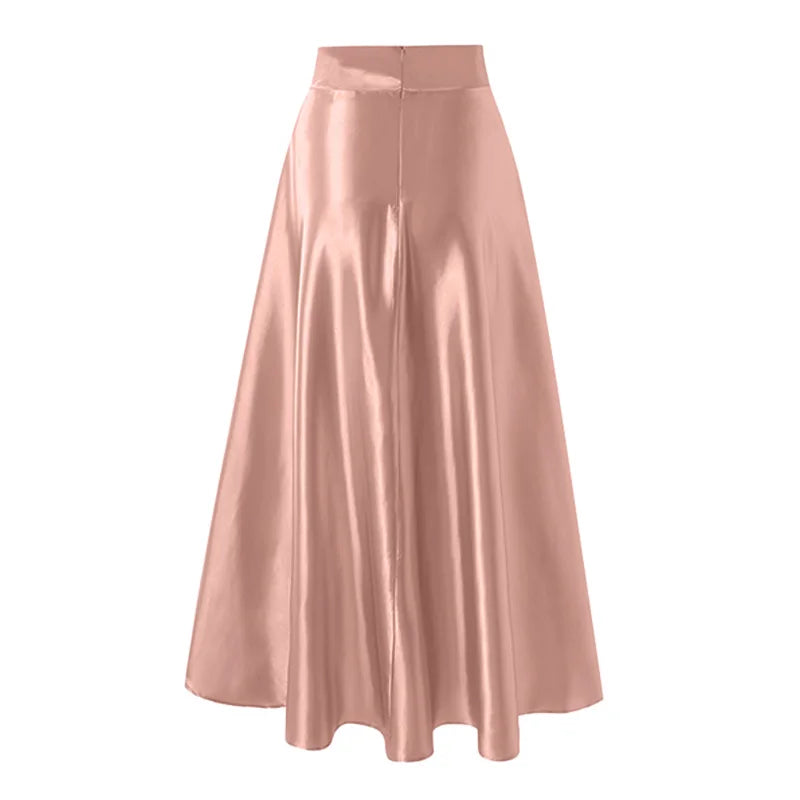 ZANZEA Women Satin Silk Black Maxi Long Skirts Elegant Luxury High Waisted A-Line Party Jupe Femme with Back Zipper Faldas Mujer